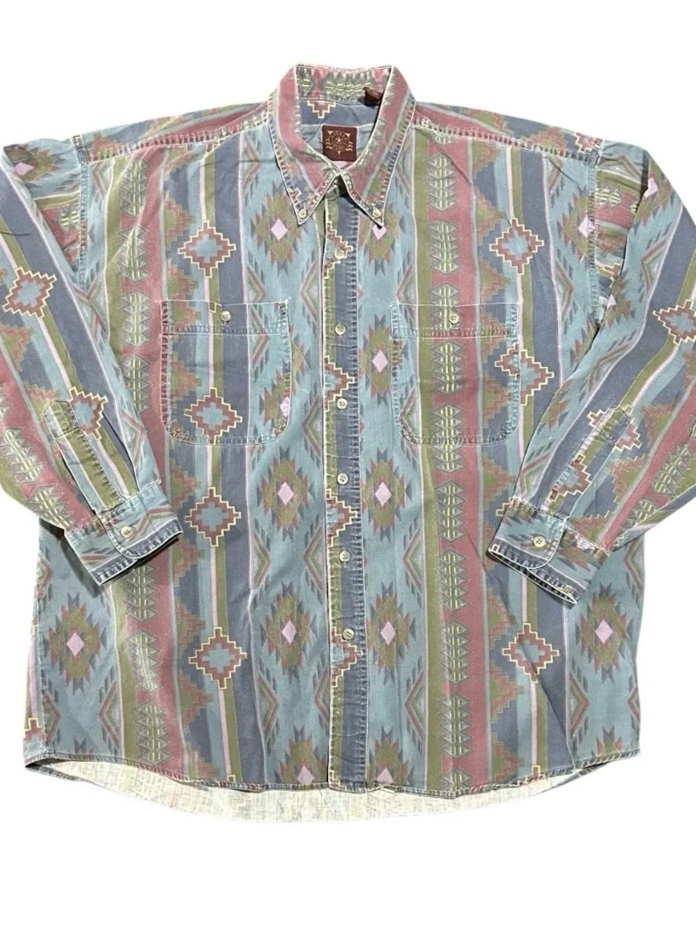 Vintage Haggar Mens Shirt XL Aztec Southwestern 90s Long Sleeve Button Up